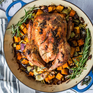 One Pan Rosemary Whole Chicken & Veggies