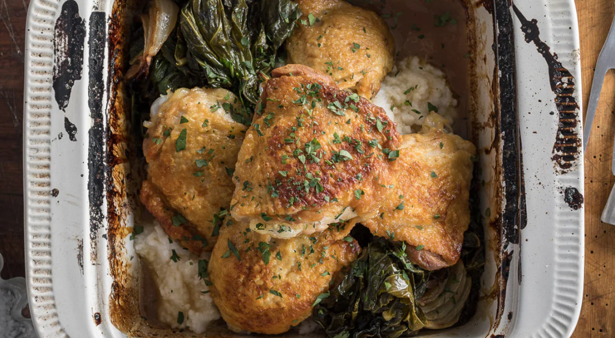 Grits, Greens, And Braised Chicken Thighs