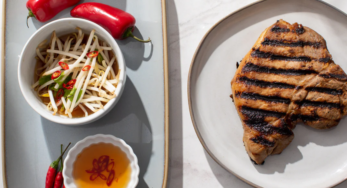 Grilled Center Cut Nuoc Pham Pork Chops &amp; Mung Bean Salad
&ndash; Grass Roots Farmers' Cooperative