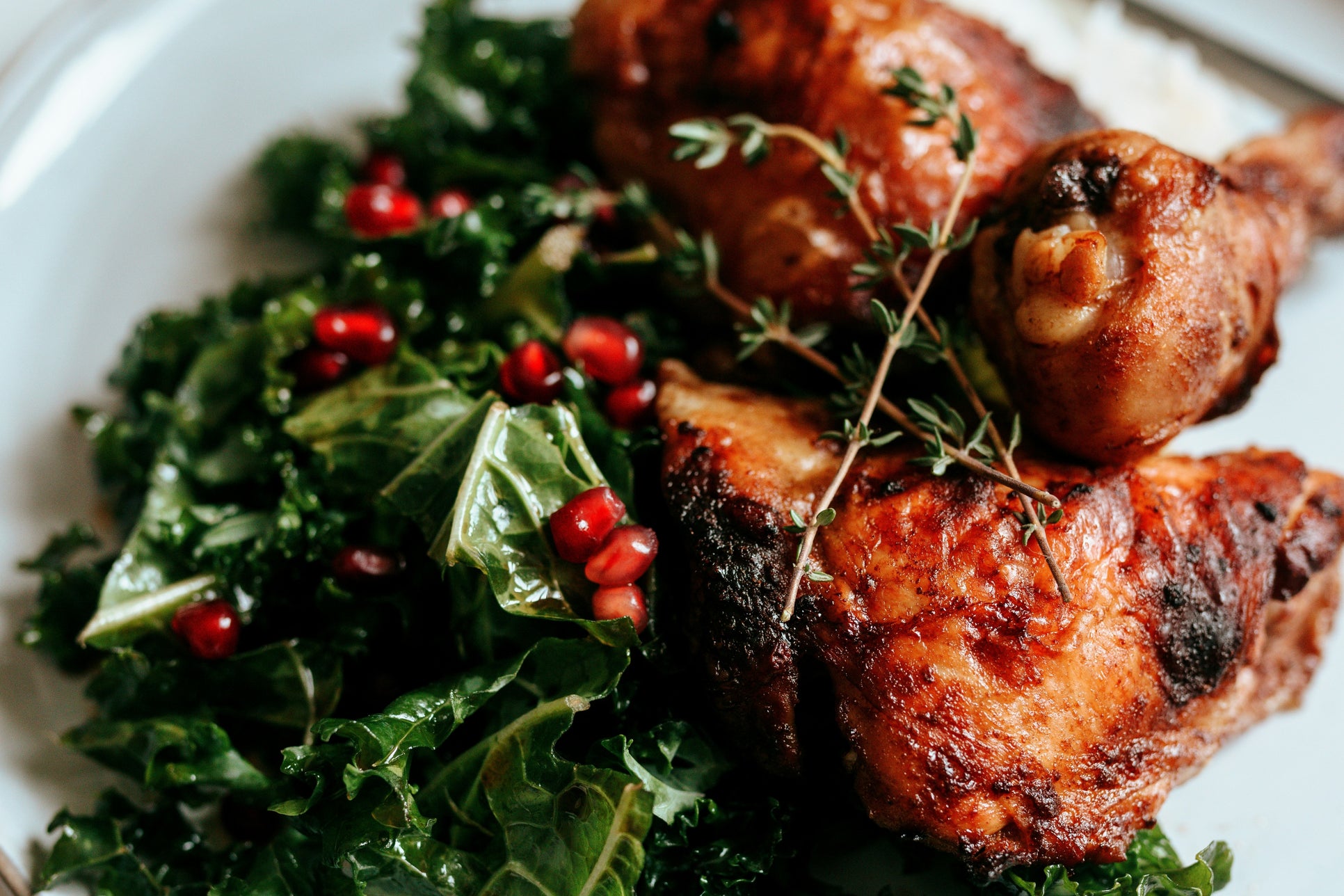 Roasted Chicken with Apple Dressing + Pomegranate Gastrique
