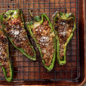 Keto-Friendly Italian Sausage Stuffed Poblano Peppers with Cauliflower Rice