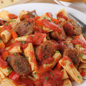 Rigatoni with Grilled Polish Sausage and Charred Tomato