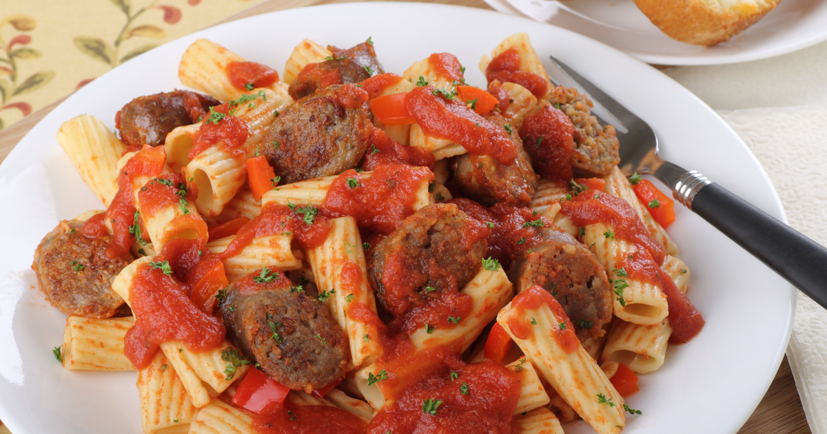 Rigatoni with Grilled Polish Sausage and Charred Tomato Grass Roots