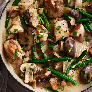 Chicken and Mushroom Stew with Creamy Tarragon Sauce and Green Beans