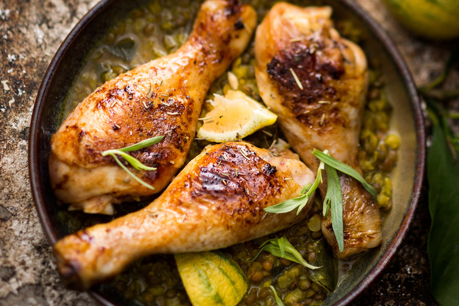 Chicken Drumsticks with Cumin & Ginger Lentils