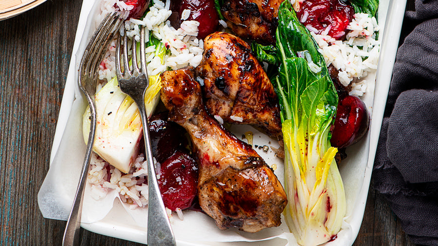 Chicken Legs with Plums and Bok Choy