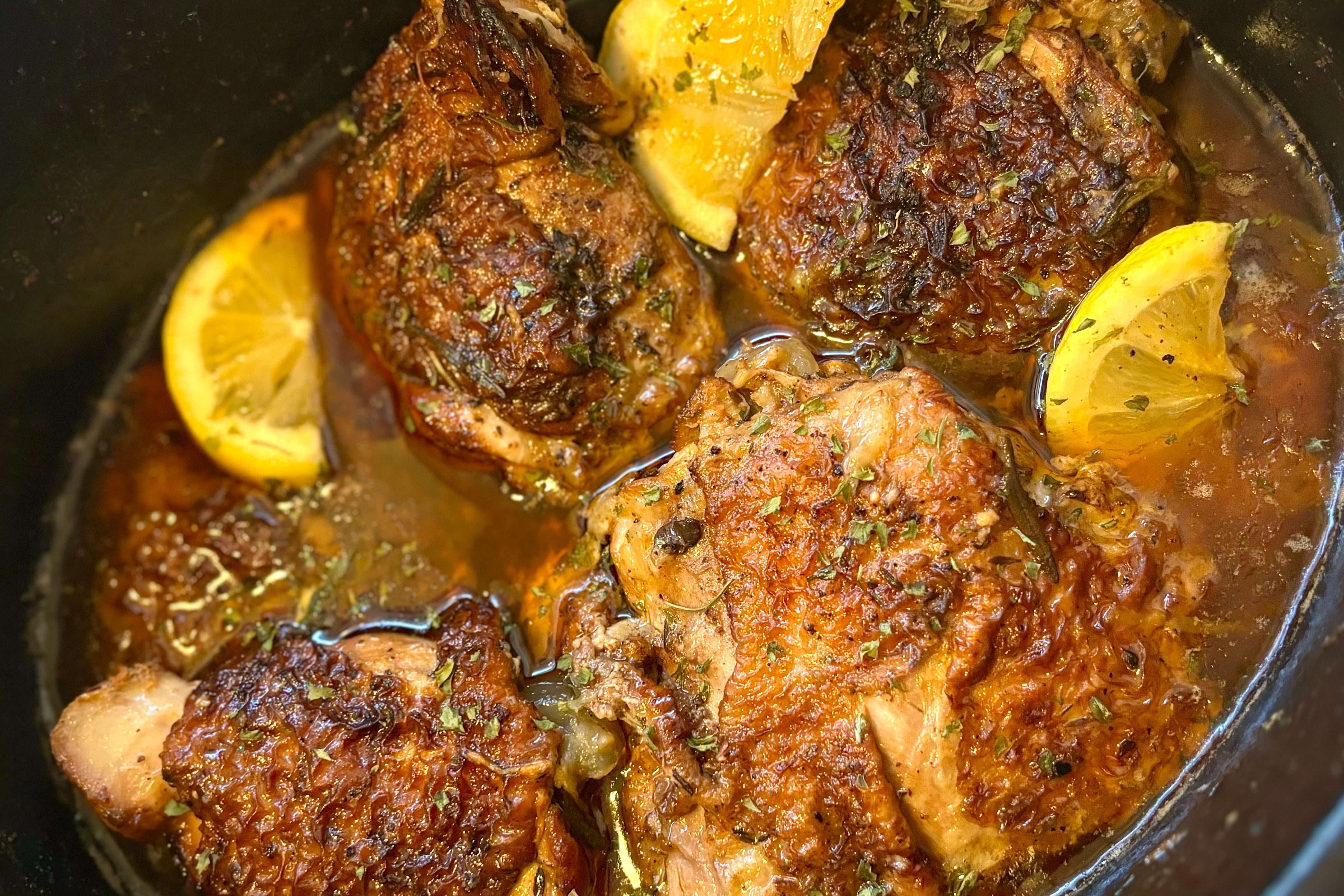 Slow Cooker Lemon Pepper and Herb Chicken Thighs