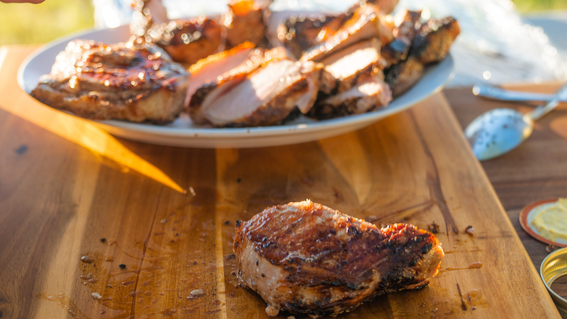 Mustard Grilled Pork Chops with Ginger Turmeric Dressing