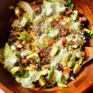 Elote-Inspired Skirt Steak Salad with Creamy Cilantro Lime Dressing