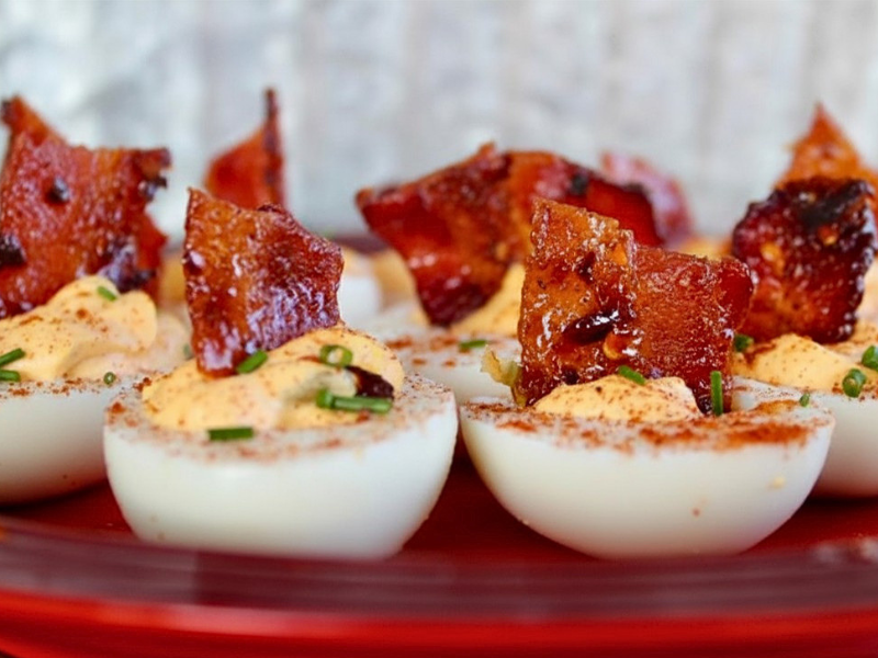 Firecracker Candied Deviled Eggs