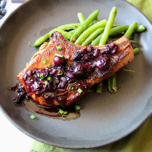 Pan-Seared Pork Chops with Savory Blueberry Balsamic Sauce