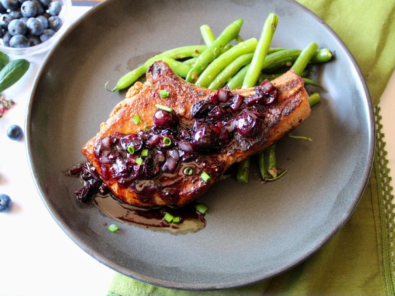 Pan-Seared Pork Chops with Savory Blueberry Balsamic Sauce