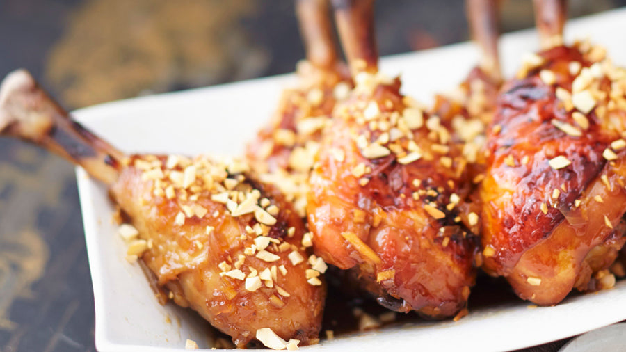Chili Chicken Drumsticks with Mint and Peanuts