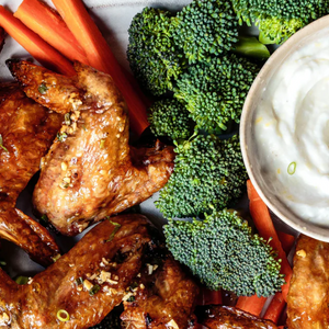 Honey-Garlic Chicken Wings Board with Lemon Yogurt Dip