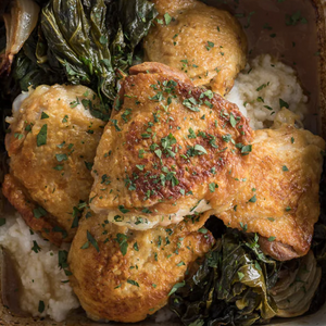 Grits, Greens, And Braised Chicken Thighs
