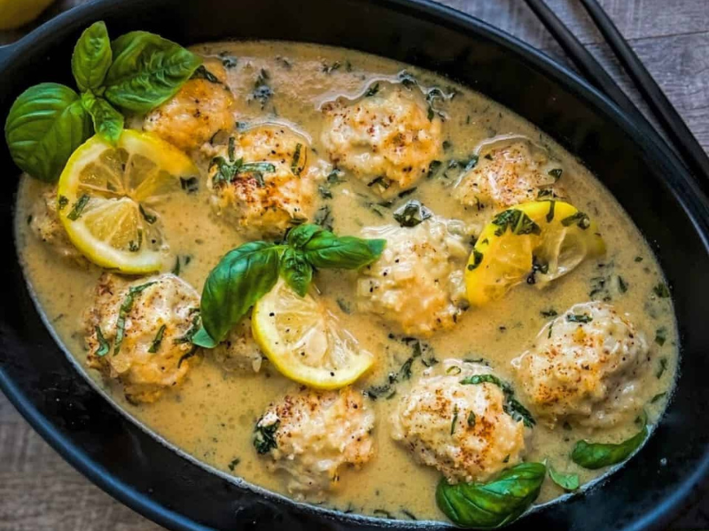 Gluten Free Meatballs in Garlic Lemon Sauce