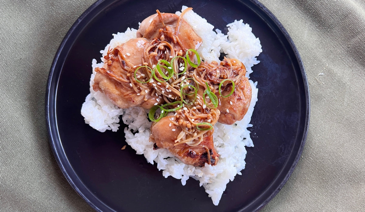 One-Skillet Umami Chicken and Enoki Mushrooms