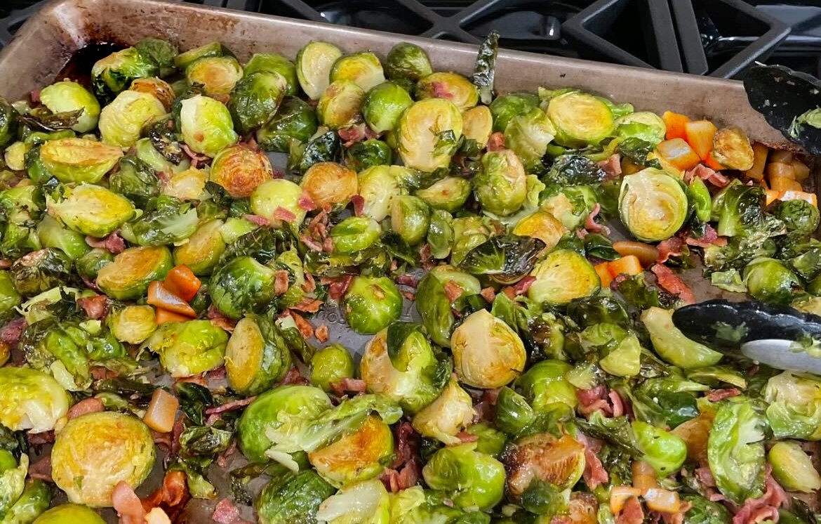 Roasted Pear, Brussel Sprouts, and Bacon