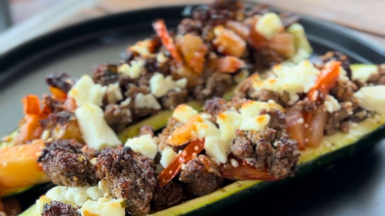 Ground Beef and Feta-Topped Zucchini Boats